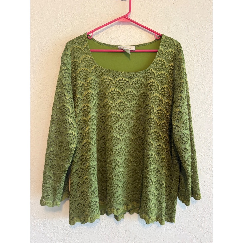 Dressbarn Woman Green Lace Shimmer Scoop Neck Blouse RTU89L Size 22/24